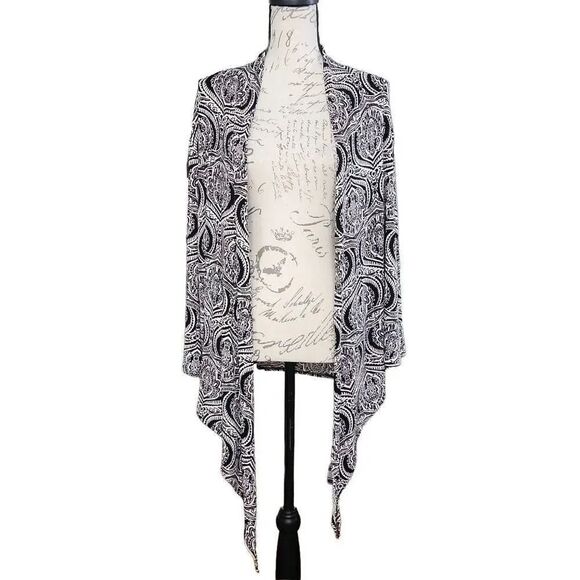 Traveler's by Chico's Size 3 16/18 Black White Pattern Cardigan Wrap Shawl - Picture 1 of 7